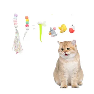 Jogo de brinquedo engraçado de gato pendurado para gatos corda mouse bola de pelúcia sino brinquedo interativo para gato