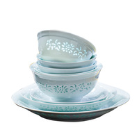 Set Perlengkapan Makan Keramik Jingdezhen Porselen Putih Tinggi Tema Bunga, Aman untuk Microwave, Berlapis Warna di Bawah Glasir, Termasuk Mangkuk Nasi dan Mangkuk Sup