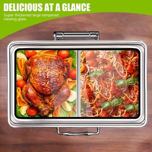 Hình chữ nhật 9 QT chafing món ăn với kính nắp tự chọn đặt thực phẩm hâm nóng cho các bên cho khách sạn & nhà hàng - Product Image 3