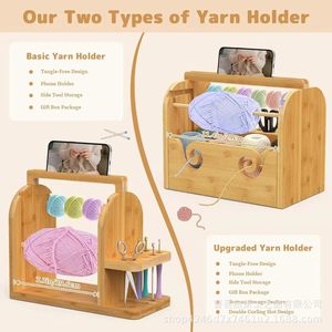 Wooden Yarn Spool Rack Solid Wood Knitting Yarn Holder With Phone Stand <b>Crochet</b> <b>Hook</b> Storage Rack - Product Image 2