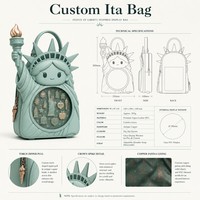Borsa Ita personalizzata a forma di Statua della Libertà con finestra rotonda in PVC, finitura patina rame, fodera in raso e cerniera con tirante a torcia