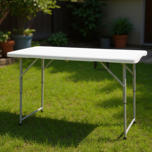 Table pliante portable DB pour extérieur, rectangulaire 4 pieds, cadre en aluminium blanc, pour patio, camping, banquet - Product Image 2
