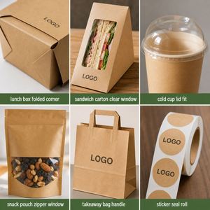 Custom Logo Personalization Campus Grab Go Food Packaging Kit Takeaway Lunch Box Cup <b>Bag</b> Sticker OEM Supplier Full Color Label - Product Image 6