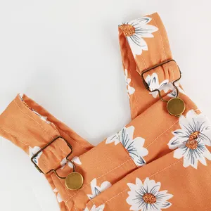 Cute Full Printing Cotton Children Rompers Custom Girl Summer Floral Cloth Allover Jumpsuit Blossom Sleeveless Overalls