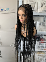 LD032 Perruque tressée triangulaire en dentelle complète faite à la main pour femmes, style bohème, locs synthétiques papillon avec 360 °   Cheveux de bébé en stock