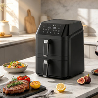 Friteuse à air électrique compacte 6L+6L à panier unique, contrôle de température 60-200°C, sans fumée, sans huile, pour la maison