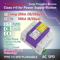 Parafoudre monophasé Telebahn TUV Iimp25kA AC SPD T1+T2 230V/350V 1P+N, parafoudre de surtension basse tension