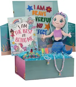 Hadiah Putri Duyung Baru untuk Anak Perempuan Dalam Kotak Kejutan Raksasa dengan Boneka Putri Duyung Lembut Buku Mewarnai Putri Duyung dengan Spidol Mewarnai