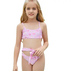 เด็กสาวบิกินี่7ปี Suppliers-2022สีชมพูเดซี่พิมพ์สองชิ้นชุดว่ายน้ำ12ปีวัยรุ่นเด็กบิกินี่หญิงชุดว่ายน้ำ