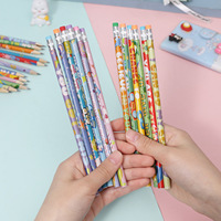 Ensemble de papeterie scolaire pas cher pour enfants, imprimé de lettres de dessins animés mignons, 12 crayons en bois HB avec gomme