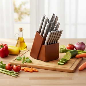 Ensemble de couteaux de cuisine de luxe en acier inoxydable avec bloc, comprenant un couteau de boucher, un couteau utilitaire, un couteau à steak et des ciseaux, à manche creux - Product Image 6