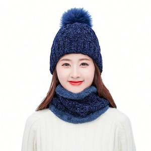 Conjunto de Gorro y Bufanda de Invierno Cálido, Nuevo, de Punto Grueso, Unisex, Acrílico, con Bordado 3D, Estilo Casual, para Playa, con Línea Esponjosa - Product Image 1