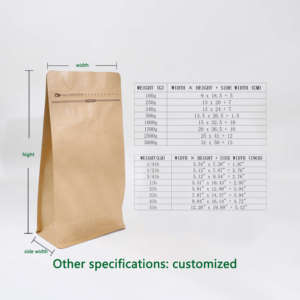 Premium Airtight Kraft Coffee Packaging Bags Zip Lock Resealable Printed Block Bottom Pouch for Beans Eight Side Seal Coffee Bag - Product Image 2