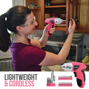 <b>PINK</b> 46 Piece 4V Lithium Electric Screwdriver <b>Set</b> With Hammer Home Use <b>Tool</b> Kit - Product Image 4