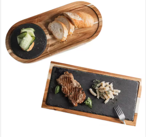 Plateau de service rectangulaire en bois d'acacia poli |   Support multifonctionnel gravé pour fruits et tasses à thé, design japonais écologique à bascule - Product Image 4