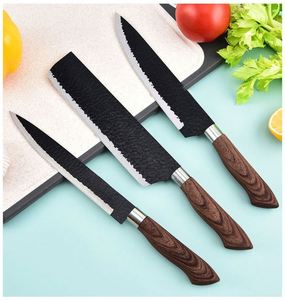 Ensemble de couteaux de chef en acier inoxydable à succès avec accessoires et manches en bois, couteaux de cuisine à manche drapé, ensemble de cuisine - Product Image 3