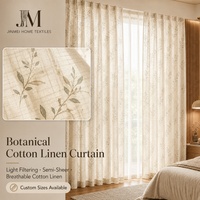 Tirai Linen Gauze Gaya Jepang untuk Kamar Tidur, Transparan, Anti Sinar UV, Ruang Tamu, Motif Kayu, Taman, Bunga, Dapat Disesuaikan