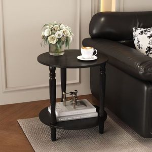 Mesa Auxiliar Redonda, Mesas Auxiliares de 2 Niveles para Espacios Pequeños, Mesa Auxiliar de Madera para Café y Sofá - Product Image 3