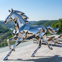 Sculpture de cheval géométrique moderne en acier inoxydable poli miroir, grande statue d'art métallique d'extérieur pour la décoration de jardin et de paysage