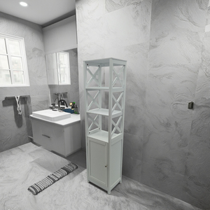 Mueble <span class=keywords><strong>de</strong></span> <span class=keywords><strong>Baño</strong></span> <span class=keywords><strong>de</strong></span> Madera con Marco en X <span class=keywords><strong>de</strong></span> Una Puerta, Mueble Alto Independiente, Armarios <span class=keywords><strong>de</strong></span> Almacenamiento <span class=keywords><strong>para</strong></span> <span class=keywords><strong>Baño</strong></span>, Estantes Blancos - Product Image 1