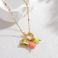 Collier en Acier Inoxydable Plaqué Or 18K avec Pendentifs Poisson, Étoile de Mer, Perle et Cerise, Thème Vacances d'Été, Plage et Océan