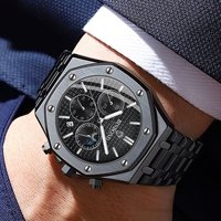 BINBOND Jam Tangan Kuarsa Pria Bermerek Teratas Jam Tangan Chronograph Bercahaya Mewah Jam Tangan Kalender Tanggal Pria Tahan Air Baja Tahan Karat
