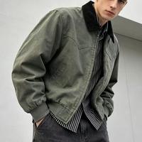 Blouson bomber noir à col montant style rétro américain, coupe ample personnalisée