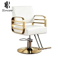 Fauteuil de Barbier Moderne en Acier Inoxydable et Cuir PU, Chaise Pivotante pour Salon de Coiffure et Barbier