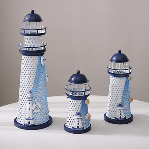 Hailan - Faro <span class=keywords><strong>de</strong></span> hierro estilo mediterráneo pintado a mano, decoración electrónica para el hogar, artesanía <span class=keywords><strong>de</strong></span> madera <span class=keywords><strong>de</strong></span> 15 cm - Product Image 4