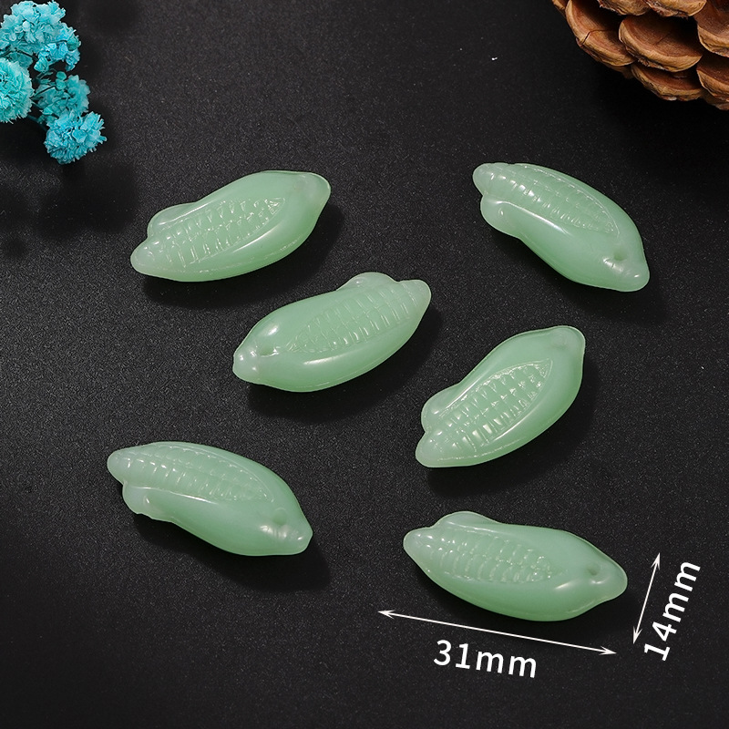 5 grains de maïs vert clair, 14*31mm