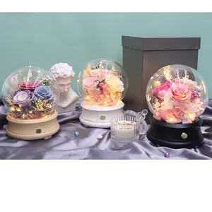 Сохраненные цветы розы diy музыкальная шкатулка Япония Свадьба Круглая Музыкальная шкатулка со светодиодной подсветкой музыкальная шкатулка