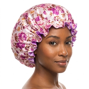Nouvelle Nuisette à Imprimé Floral pour Femmes, Nuisette <span class=keywords><strong>en</strong></span> <span class=keywords><strong>Satin</strong></span> Double à Fleurs pour Femmes, Turban Confortable pour Femmes avec Sangle Élastique - Product Image 4
