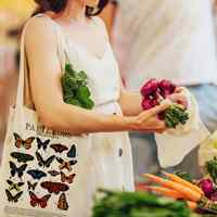 Nouvelle mode sac en toile blanche motif papillon réutilisable protection de l'environnement sac en toile blanche de grande capacité