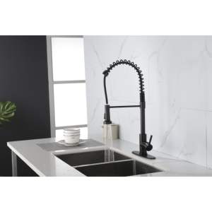Grifo de Cocina de Latón Sólido con Rociador Extraíble de un Solo Grifo, Negro Mate, Montaje en Encimera, Diseño Moderno y Contemporáneo - Product Image 3