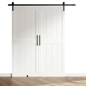 Portes coulissantes pliantes doubles en bois massif 16 x 84 x 3 avec kit de quincaillerie et rail inclus, style ferme intérieur - Product Image 1