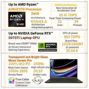 Computadoras portátiles MSI Stealth A16 AI 2025 económicas Nueva computadora portátil Ryzen AI9HX 370 de 16 pulgadas para juegos Rtx5070Ti 32G 2TB - Product Image 2