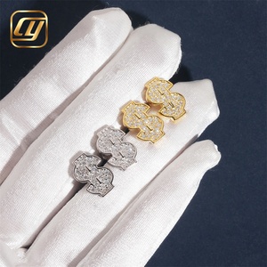 Boucles d'oreilles clous Moissanite en forme de dollar, en argent 925 plaqué or 18 carats, style Hip-hop, unisexe, pour usage quotidien, sertissage pavé, certificat GIA - Product Image 4