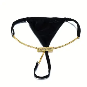 Hoge Kwaliteit Gepersonaliseerde String Custom Roestvrij Metalen Logo Letternaam Diy Slipje Met Ketting Sexy Bikini Thong Luxe G-String