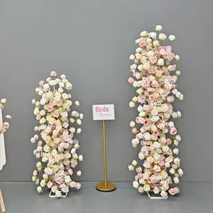 Beda taplak meja mimpi mawar merah muda dan putih, hiasan tengah meja bunga untuk latar belakang pernikahan dan acara lainnya dekorasi luar ruangan