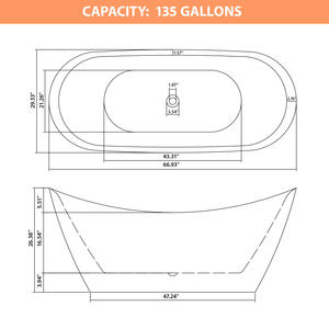 קבוצת sarlai 67 אינץ 'אקרילי מתנפח אמבטיה לבן זוהר מרכז צורה מלבן ניקז 60gal + קיבולת - Product Image 4