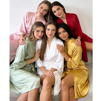 Peignoir de luxe en soie respirante pour femme, long, en satin, à manches trois-quarts, élégant, pour spa, mariage, mariée, grande taille