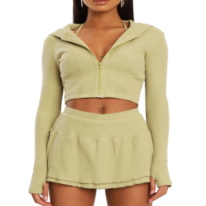 Usine Personnalisé Yoga Ensemble 3 Pièces Vital <span class=keywords><strong>Sport</strong></span> Costume <span class=keywords><strong>Crop</strong></span> <span class=keywords><strong>Top</strong></span> Veste <span class=keywords><strong>Sport</strong></span> Soutien-Gorge Jupe Shorts Ensemble Fitness Zip up <span class=keywords><strong>Manches</strong></span> <span class=keywords><strong>Longues</strong></span> - Product Image 1