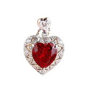 Timeless Diamond <b>Pendant</b> Necklace Heart Cut Diamond <b>Pendant</b> With Red Center Stone 925 Silver Women's Romantic Wedding Jewelry - Product Image 1