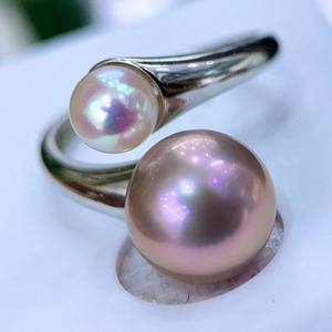 Bague en perle naturelle violette de style double croix, nouveau produit, 11-12 mm et 6-7 mm, micro-défauts d'eau douce, S925 - Product Image 1