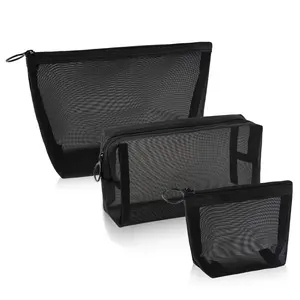 Neuankömmling 3 Arten Büros Travel Beach Custom Reiß verschluss Schwarz Nylon Mesh Reiß verschluss tasche Make-up Kosmetik taschen & Hüllen