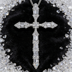 CUSTOM SILVER 10K/14K/18K GOLD PLATED LAB GROWN CVD DIAMOND CLASSIC ENGAGEMENT GIFT SWEATER <b>CHAIN</b> NECKLACE <b>CROSS</b> PENDANT - Product Image 6