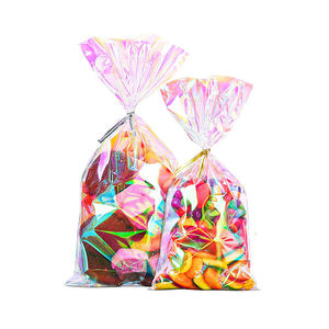 Sacs à friandises en <span class=keywords><strong>cellophane</strong></span> avec attaches en plastique transparent arc-en-ciel holographique avec impression personnalisée pour anniversaire Halloween Noël Pâques - Product Image 1