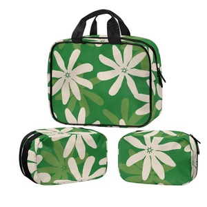 Custom Tropical Boho Flowers Tiare Flowers Print on Demand Large Capacity <b>Travel</b> Toiletries and Cosmetics <b>Bag</b> Three Piece <b>Set</b> - Product Image 1