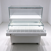 Comptoir de présentation roulant blanc pour magasin de montres avec vitrine en verre, plateaux grillagés et tiroirs verrouillables CE ETL pour boutique de montres