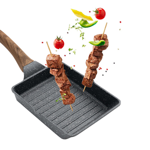 Panci Penggorengan peralatan masak aluminium Aloi, panci penggorengan memasak steak besi cor, wajan panggang, piring panas <span class=keywords><strong>sizzling</strong></span> dengan pegangan kayu - Product Image 1